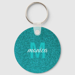 Individuelles blaues Glitter-Monogramm Schlüsselanhänger