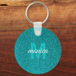 Individuelles blaues Glitter-Monogramm Schlüsselanhänger