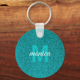 Individuelles blaues Glitter-Monogramm Schlüsselanhänger