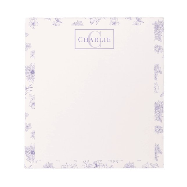 Individuelles botanisches Monogramm personalisiert Notizblock (Vorderseite)
