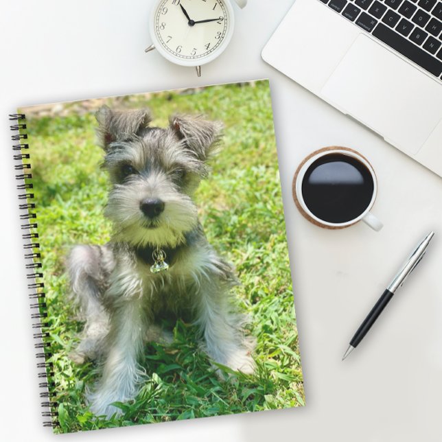 Individuelles Dog-Foto-Notebook Notizbuch (Add your own favorite pet photo to this notebook or enjoy this cute Schnauzer puppy.)
