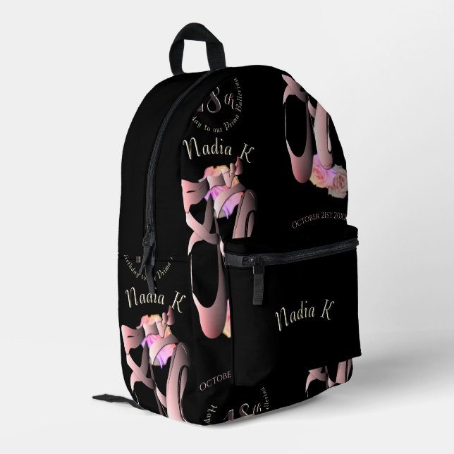 Individuelles Event mit Ballerina Toe Shoes Bedruckter Rucksack (Rückseitige Ecke links)