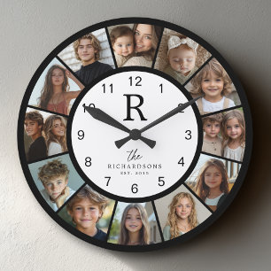 Individuelles Familienmonogramm Name Jahr 12 Foto- Große Wanduhr