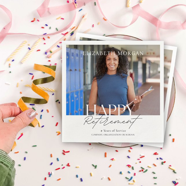 Individuelles Foto Modernes Happy Retirement Party Serviette (Custom Photo Modern Happy Retirement Party Napkins)