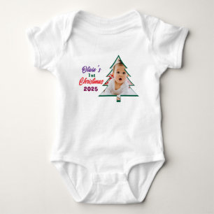 Individuelles Foto Olivias 1. Weihnachtsbaum Baby Strampler