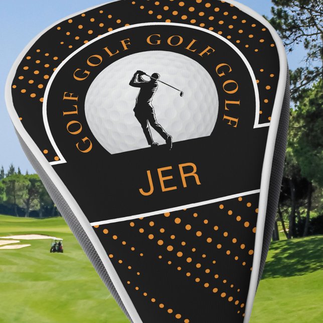 Individuelles Männchen Golfer Einfach Niedliches S Golf Headcover (Golf Custom Male Golfer Silhouette Black Orange Golf Head Cover Accessories for Golfers)