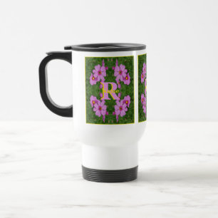 Individuelles Monogramm Anfangsbuchstabe Name Rosa Reisebecher