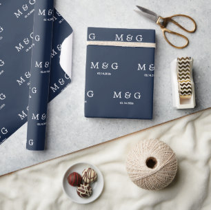 Individuelles Monogramm-Datums-Muster Modern Navy Geschenkpapier