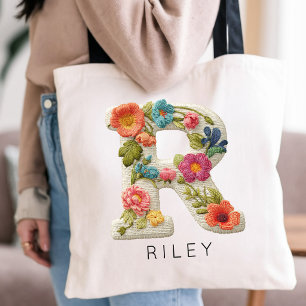 Individuelles Monogramm Floral Faux für Mama Tante Tragetasche