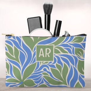 Individuelles Monogramm Grün & Blau Modernes Blume Zubehörtasche
