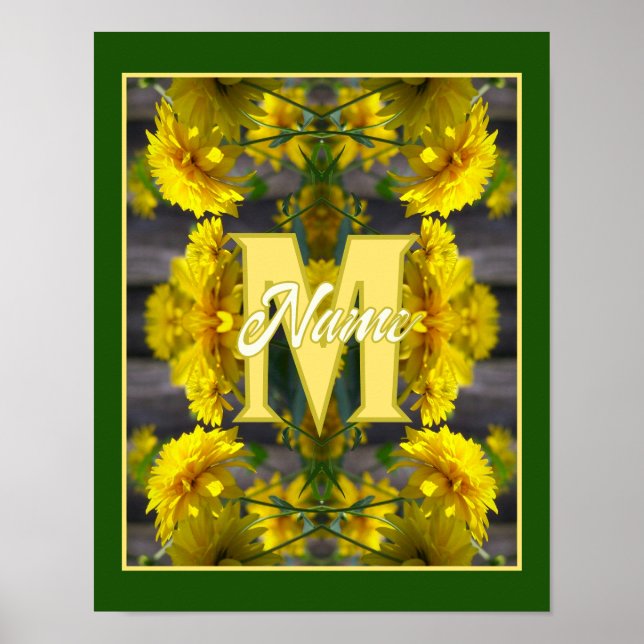 Individuelles Monogramm Ihr Anfangsname Gelbe Blum Poster (Vorne)