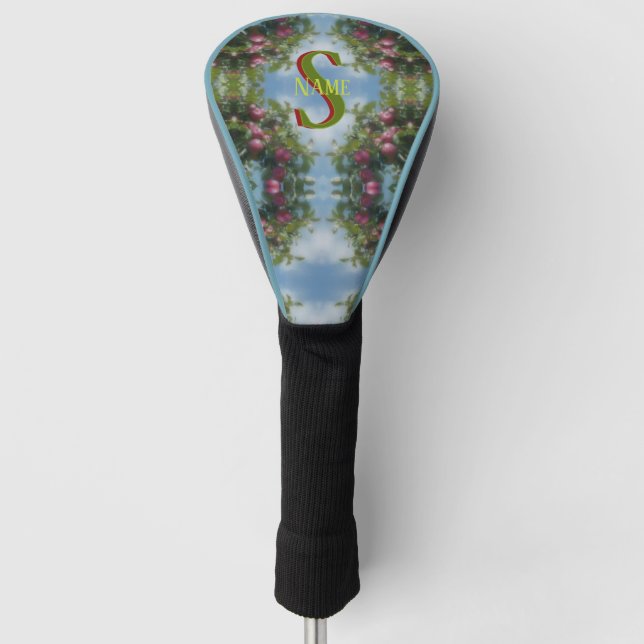 Individuelles Monogramm Ihr Anfangsname Rote Äpfel Golf Headcover (Vorderseite)