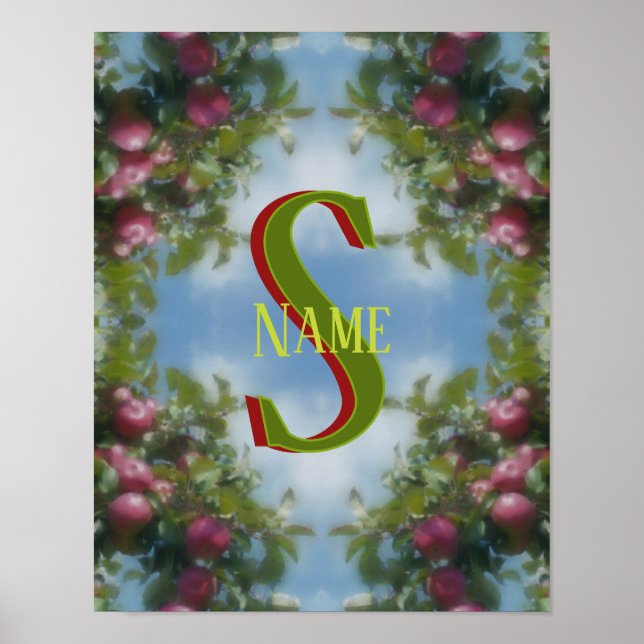Individuelles Monogramm Ihr Anfangsname Rote Äpfel Poster (Vorne)