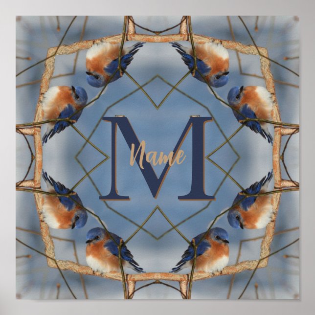 Individuelles Monogramm Ihre Anfangsbuchstabe Blau Poster (Vorne)