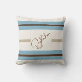 Individuelles Monogramm mit blauen braunen Streife Kissen