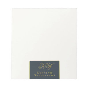 Individuelles Monogramm Navy Blau Gold Weiß Einfac Notizblock