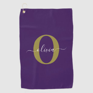 Individuelles Monogramm-Schriftname Lila Weiß Gold Golfhandtuch