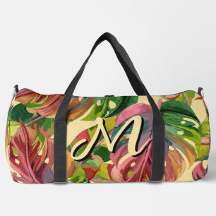 Individuelles Monogramm Tropische Blätter Farbige Duffle Bag