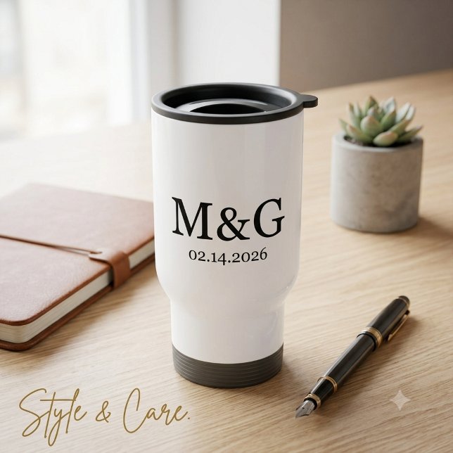 Individuelles Monogramm und Datum Personalisiert Reisebecher (Custom Monogram and Date Personalized Travel Mug)