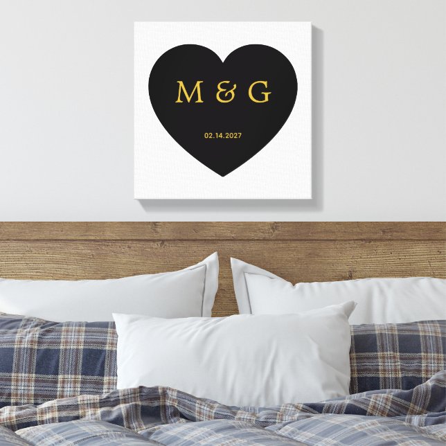 Individuelles Monogramm und Datumssymbol der Liebe Leinwanddruck (Insitu (Schlafzimmer))