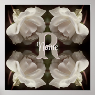 Individuelles Monogramm Vintage-Rosen Personalisie Poster