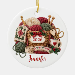 individuelles Namens-Häkeln-Stricken-Weihnachtsges Keramik Ornament
