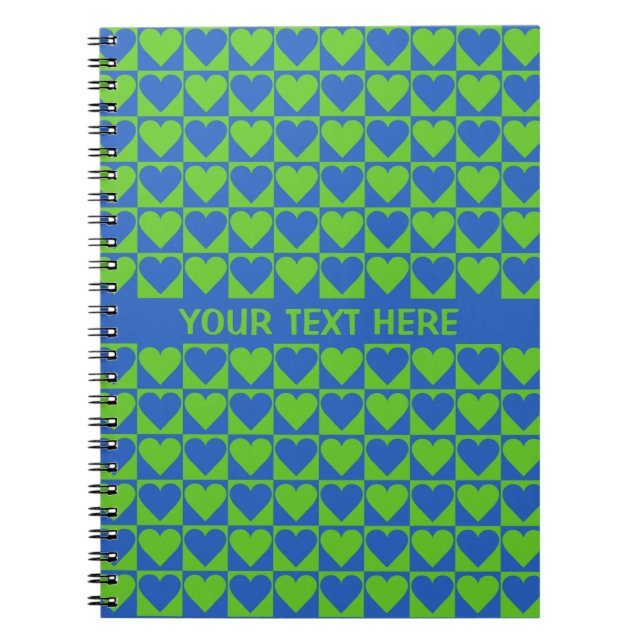 Individuelles Notebook mit Limonem/blauem Herzdesi Notizblock (Vorderseite)