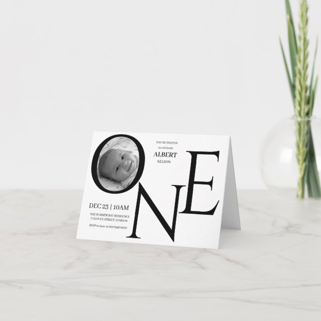 Individuelles ONE Erstes Geburtstagsfoto Einladung (Vorderseite)