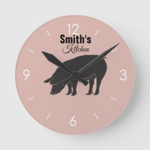 Individuelles personalisiertes Vintage-Schweinelog Runde Wanduhr