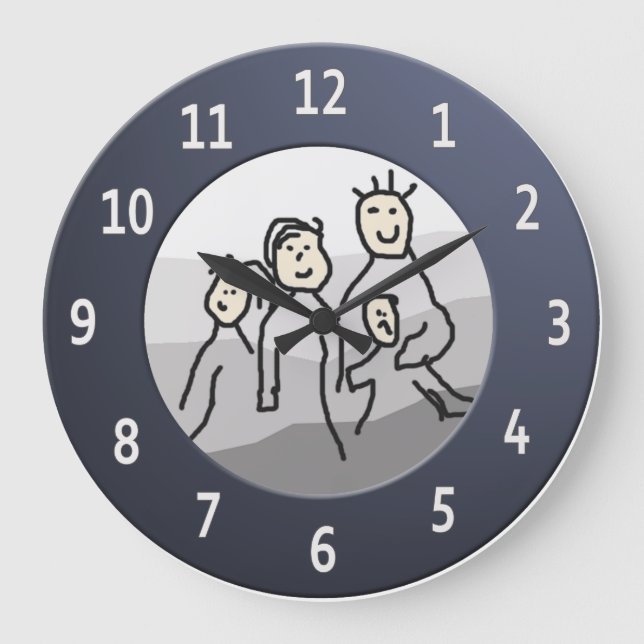 Individuelles Round Blue Frame Foto Große Wanduhr (Vorderseite)