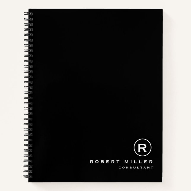Individuelles Schwarz-Weiß-Monogramm-Initiale Notizbuch (Vorderseite)