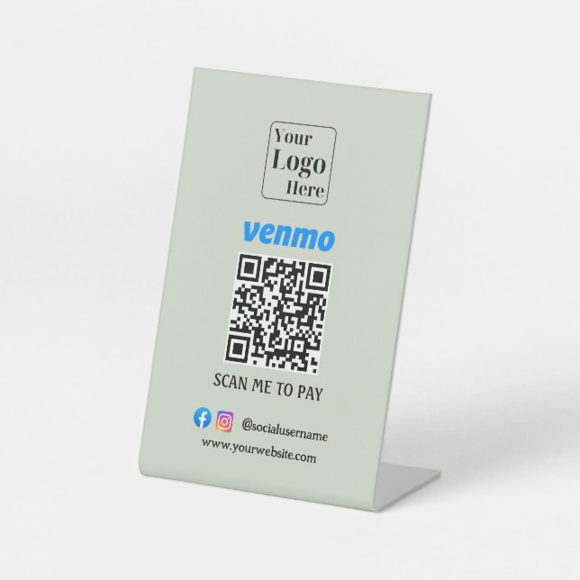 Individuelles Venmo QR Code Zahlungsständerzeichen Sockelschild (Vorderseite)