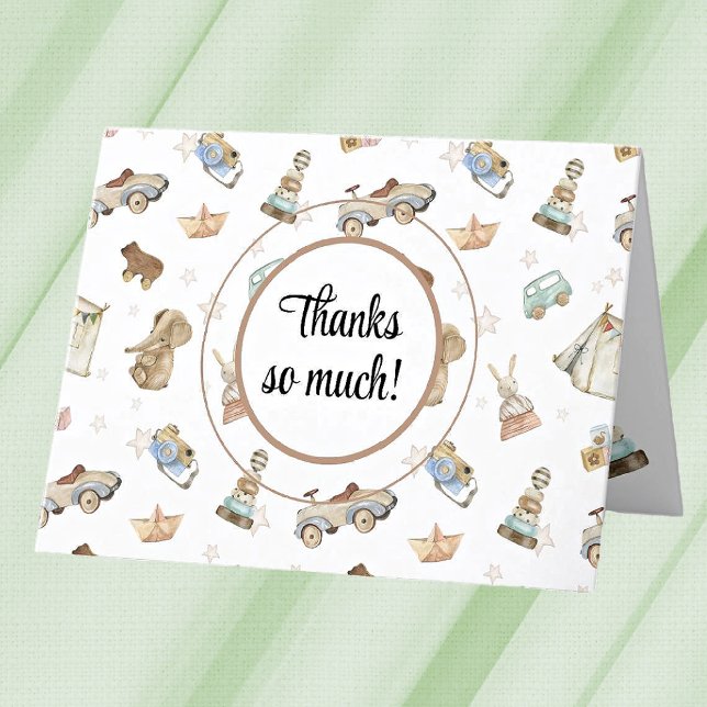 Individuelles Vintages Holzspielzeug Muster Baby Dankeskarte (Von Creator hochgeladen)