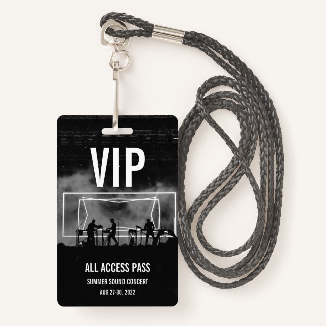 Individuelles VIP All Access Pass Konzert Abzeiche Ausweis (Vorderseite mit Schlüsselband)