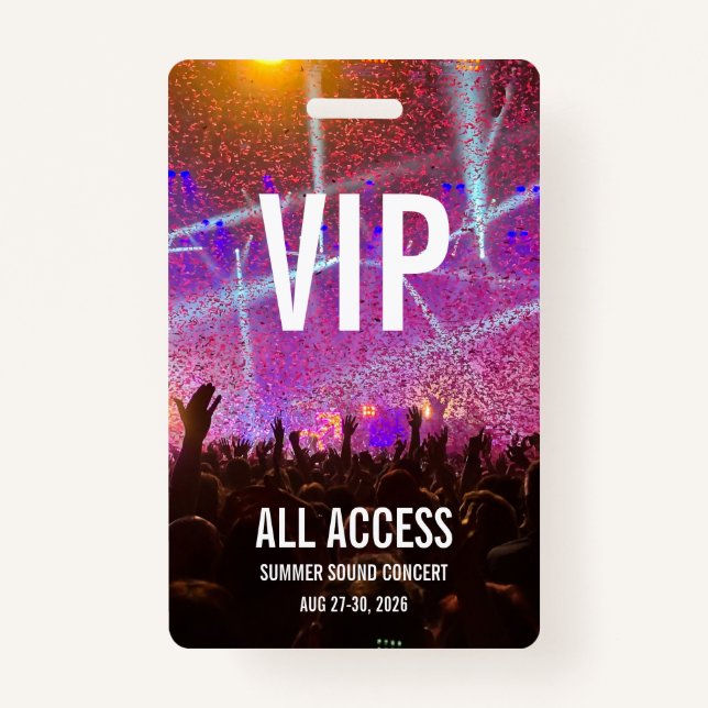 Individuelles VIP All Access Pass Konzert Ausweis (Vorderseite)