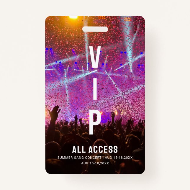 Individuelles VIP All Access Pass Konzert Ausweis (Vorderseite)