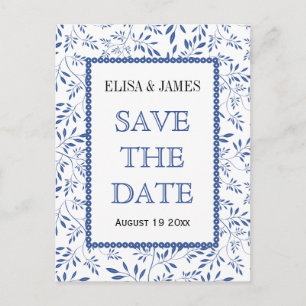 Indizierende blaue Blätter Muster Hochzeit Speiche Ankündigungspostkarte