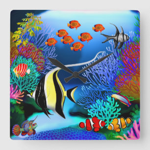 Indo Pacific Coral Reef Fish Wall Clock Quadratische Wanduhr
