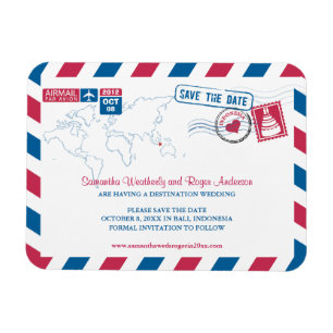 Indonesia Air Mail Wedding Save the Date 3x4 Magnet
