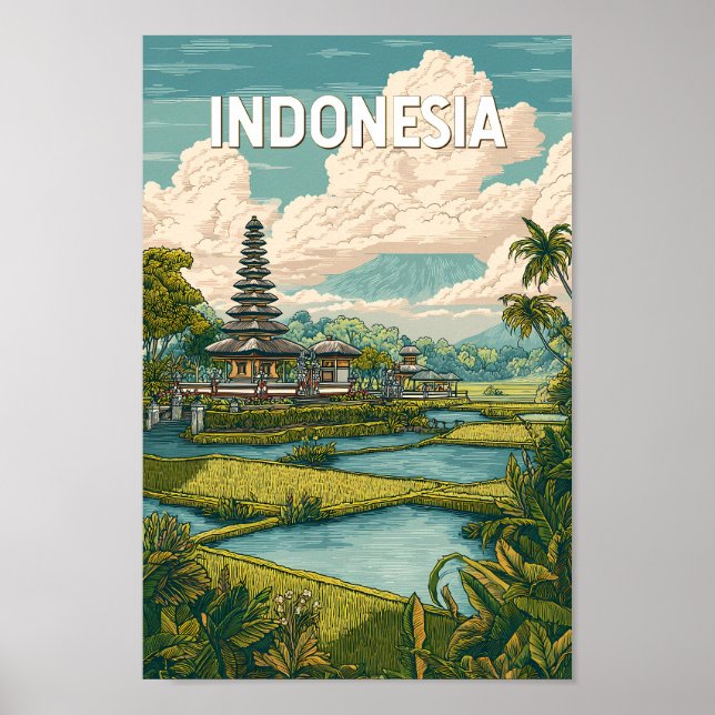 Indonesia Illustration Travel Art Vintage Poster (Vorne)