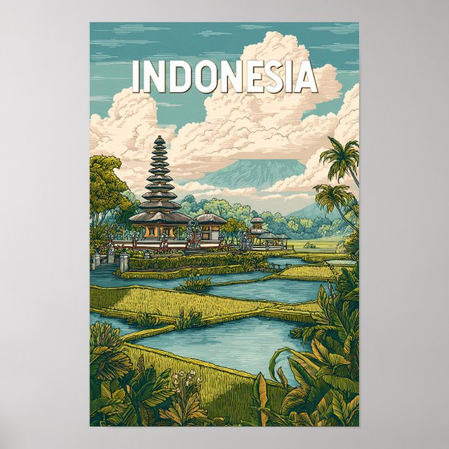 Indonesien Illustration Reise Kunst Vintage Poster (Vorne)