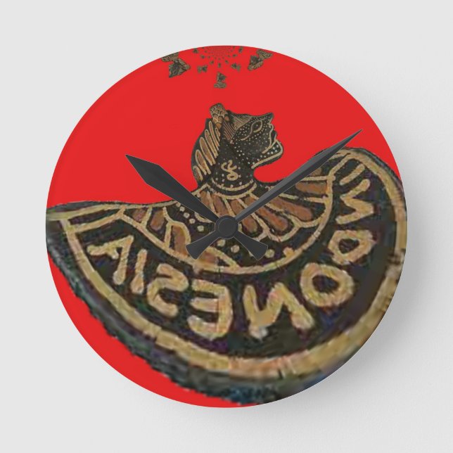 Indonesien Javanese Shadow Puppet Kulturkunst Runde Wanduhr (Vorderseite)