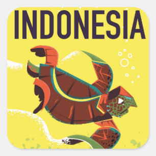 Indonesien Vintage-Reiseplakat-Druck Quadratischer Aufkleber