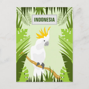 Indonesien Vintage Reiseposter Weißer Kakadu Postkarte