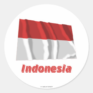 Indonesien Waving Flag mit Name Runder Aufkleber