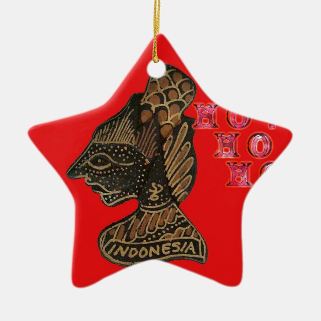 Indonesisch Shadow Puppet Hospho Design auf roter  Keramik Ornament (Vorne)