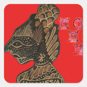 Indonesisch Shadow Puppet Hospho Design auf roter  Quadratischer Aufkleber