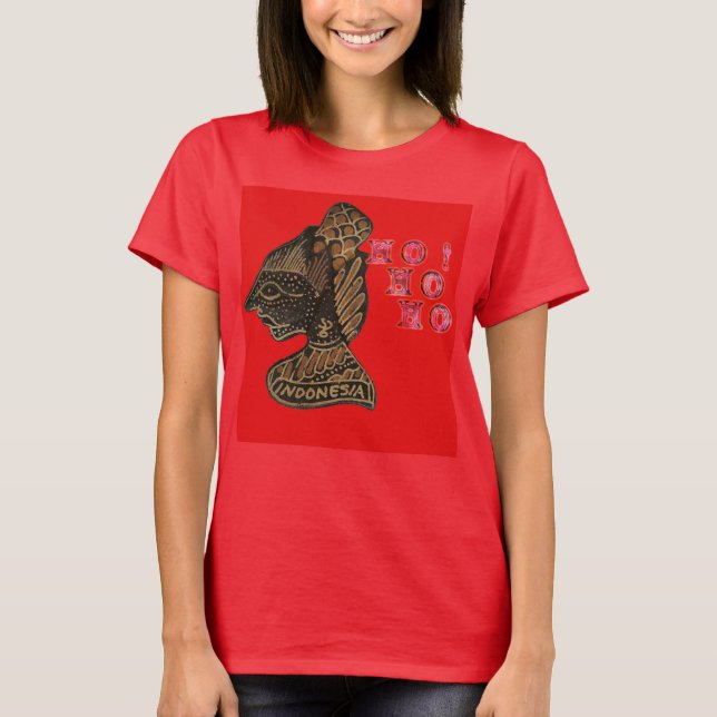 Indonesisch Shadow Puppet Hospho Design auf roter  T-Shirt (Vorderseite)