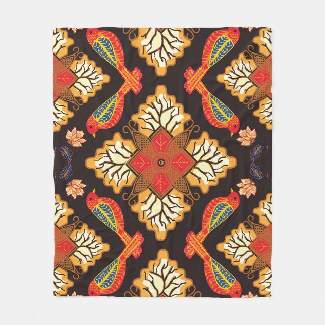 Indonesische Batik: Flora Fauna motif. Fleecedecke (Vorderseite)