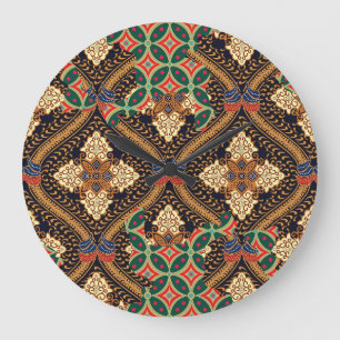 Indonesische Batik mit Pflanze: Unterschiedliche M Große Wanduhr